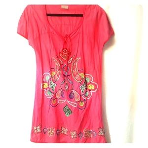 Mexican Traditional Pink Embroidered Dress